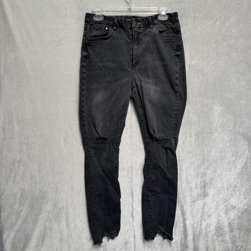 &DENIM Jeans Womens 33 Black Super Skinny High Rise‎ Distressed Raw Hem Ankle